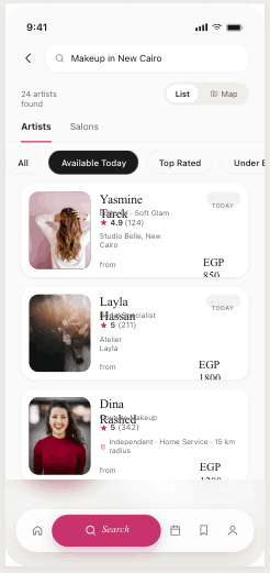 LYORA app — search results for specialists