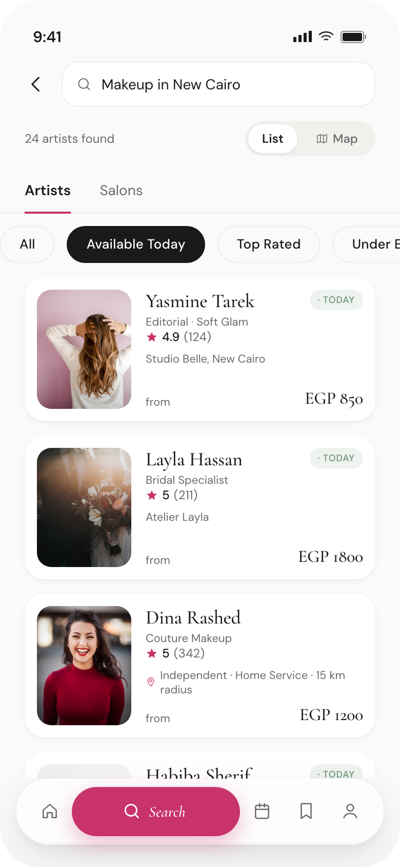 البحث عن ميكب آرتست وخبراء تجميل في تطبيق LYORA